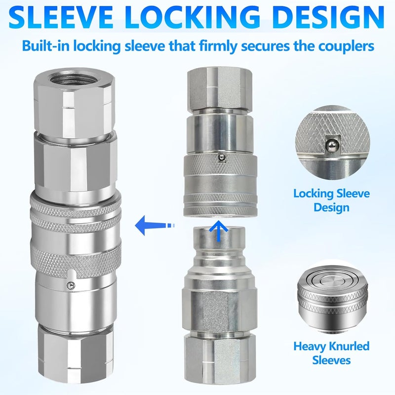 Cplbrb 3/4’’ NPT Flat Face Hydraulic Quick Connect Couplers/Couplings with Dust Caps, The Universal Bobcat Flat Face Quick Connect Fittings with with 1/2" Body ISO 16028 Standard-2Set - Image 4